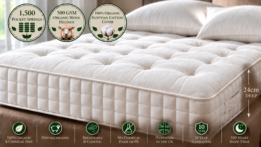 100% Organic Wool & Cotton Handtufted 1500 Pocket Spring Mattress