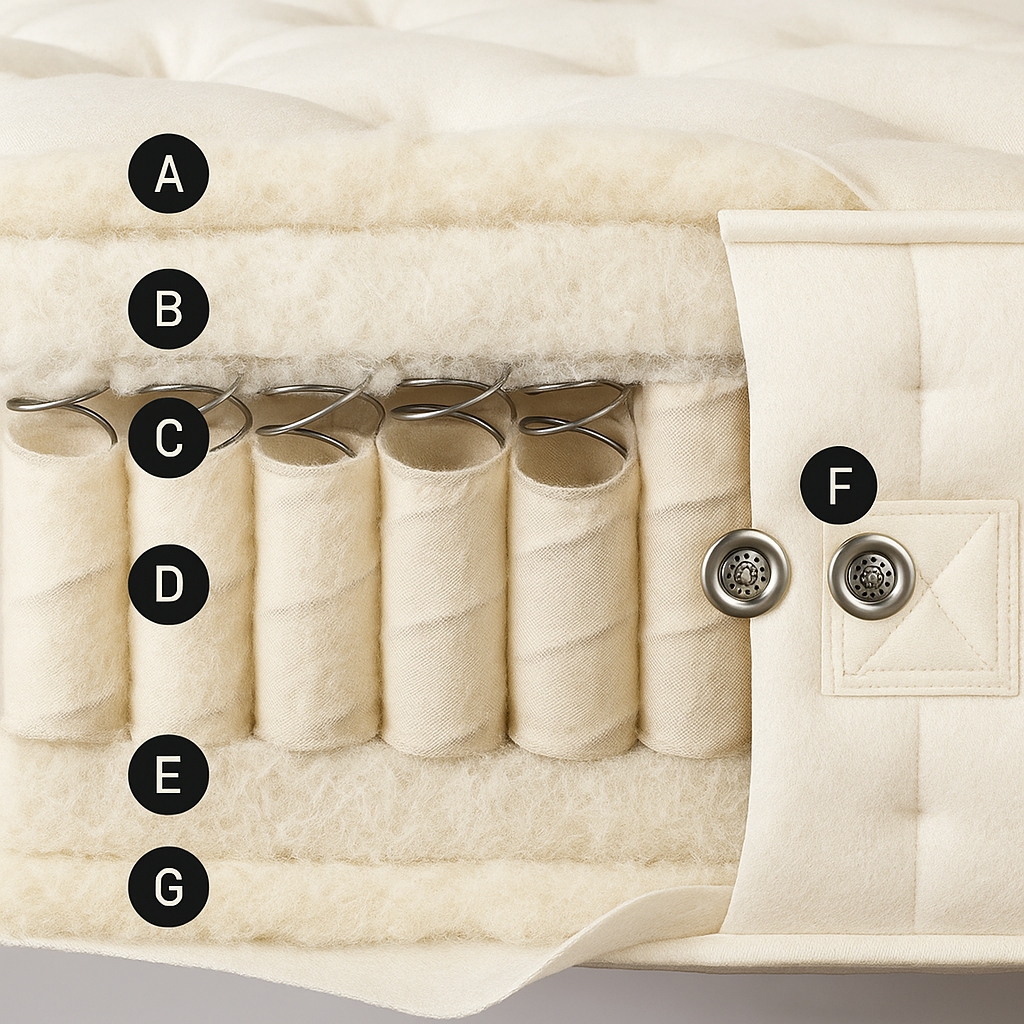 100% Organic Wool & Cotton 2000 Pocket Spring Hand Tufted Mattress