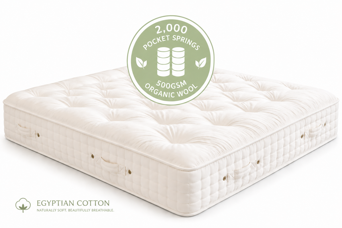 100% Organic Wool & Cotton 2000 Pocket Spring Hand Tufted Mattress