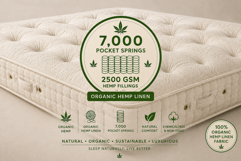 100% Organic Hemp Filled 7000 Pocket Spring Mattress Hemp Linen Covered Mattress