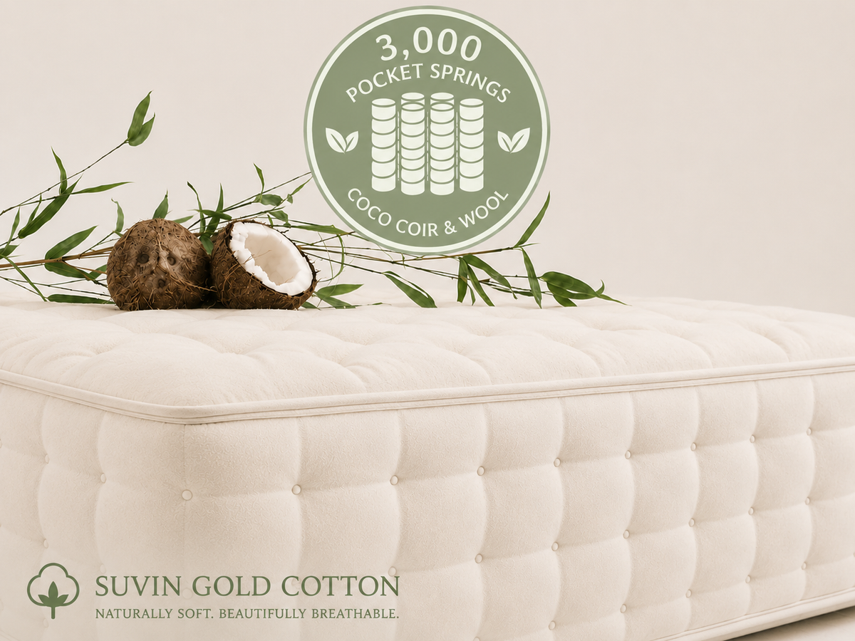 100% Organic Suvin Gold Cotton Coco Hair & Wool 3000 Pocket Spring Mattress