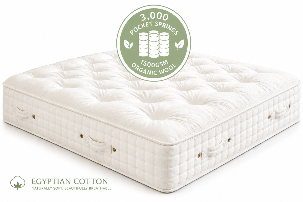 100% Organic Hand Tufted 3000 Air Suspension Pocket Spring Wool & Cotton Mattress