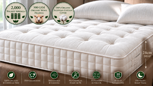 100% Organic Wool & Cotton 2000 Pocket Spring Hand Tufted Mattress